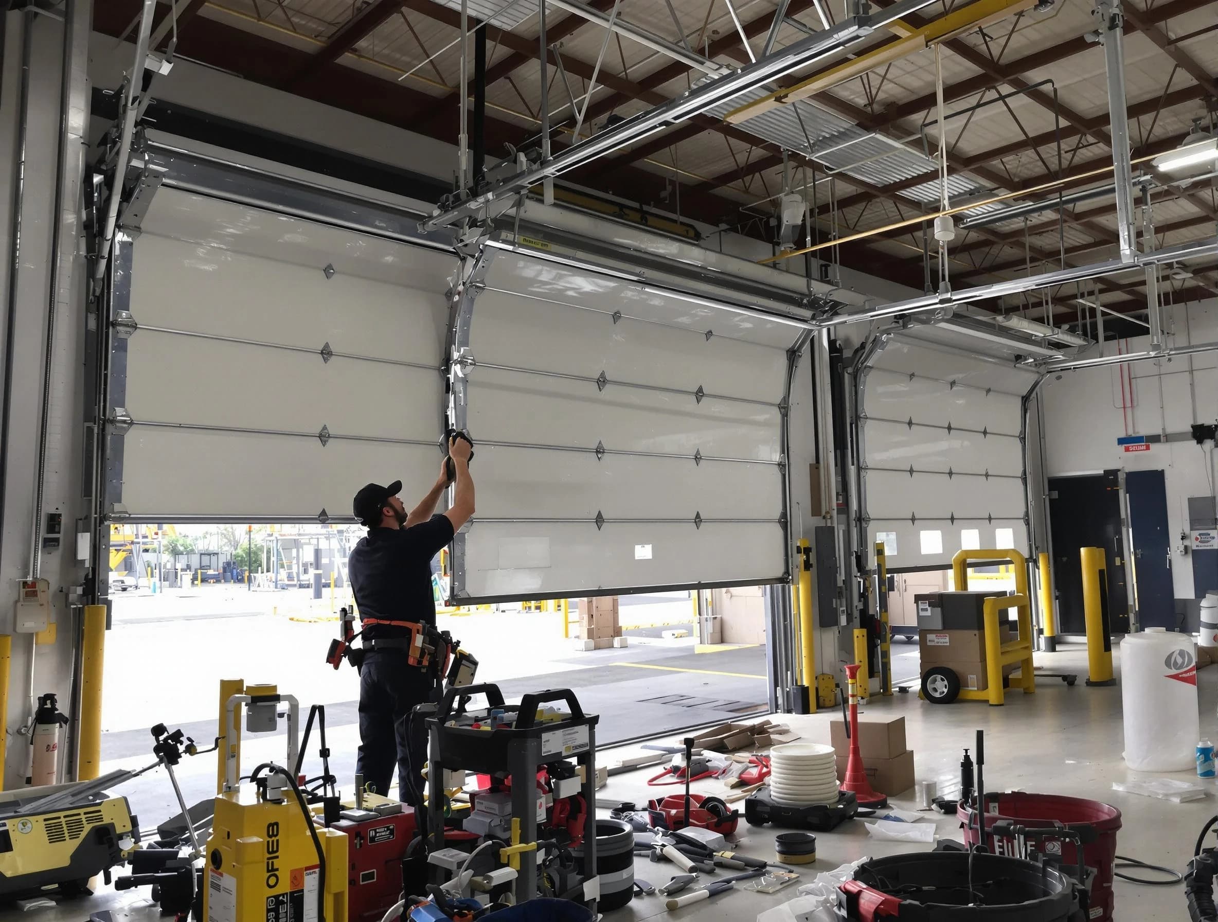 Needham Garage Door Repair technician performing commercial garage door repair in Needham