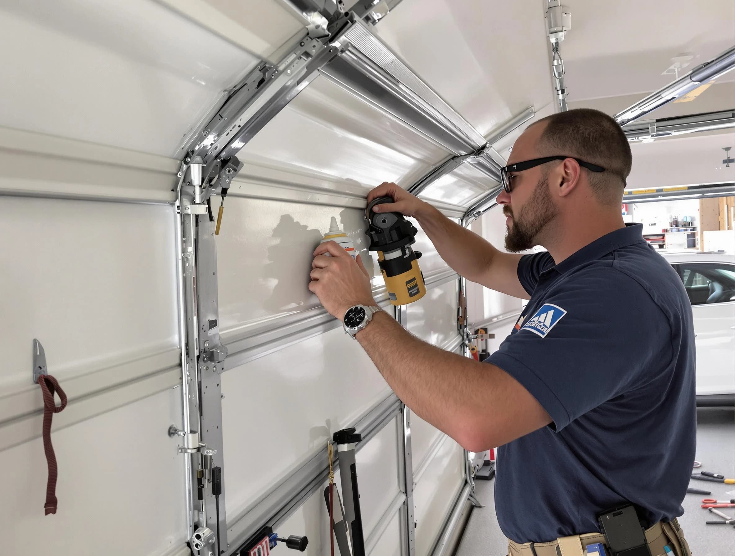 Needham Garage Door Repair technician performing comprehensive noise reduction service in Needham
