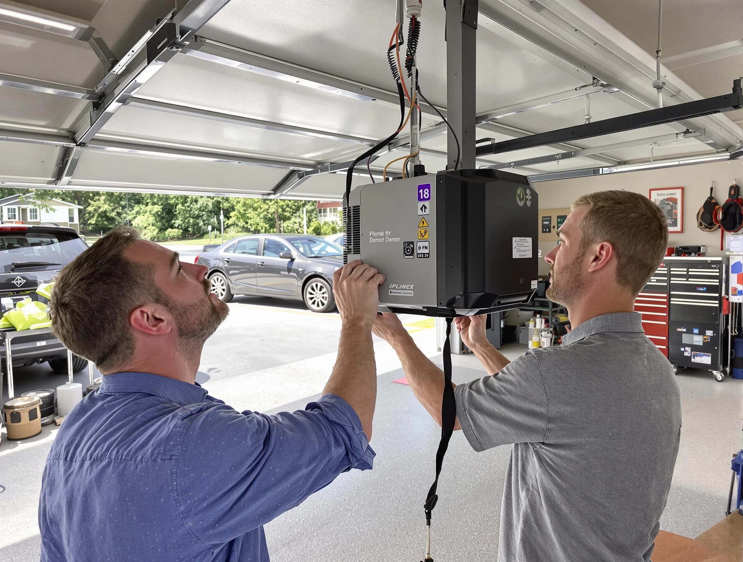 Needham Garage Door Repair technician installing garage door opener in Needham