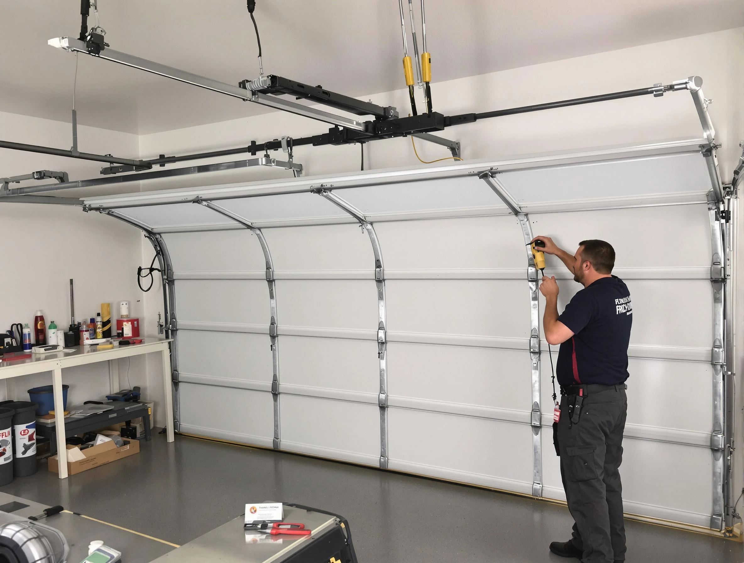 Needham Garage Door Repair certified technician performing overhead door system repair in Needham