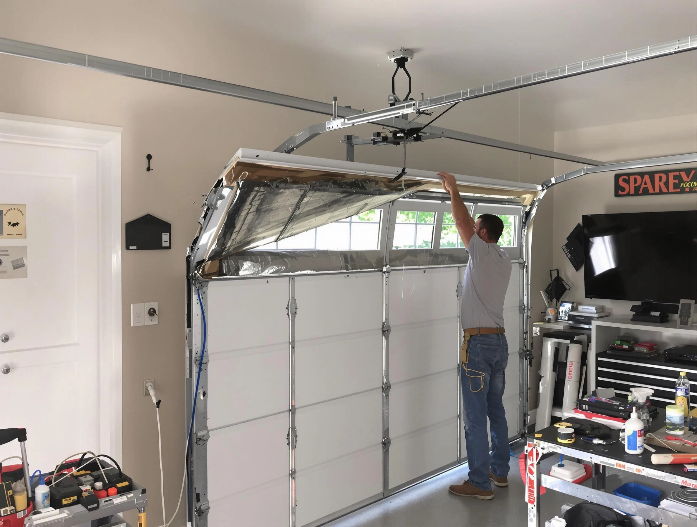 Garage door section replacement by Needham Garage Door Repair in Needham